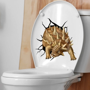 Detailed 3D dinosaur wall sticker with cracked effect for toilet lid decoration