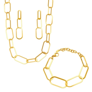 Parure de bijoux en acier inoxydable plaqué or poli avec collier et boucles d'oreilles