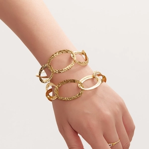 Bracciale in Acciaio Inossidabile Martellato per Donna Semplice Catena a Doppio Strato con Grandi Maglie Gioielli Moda