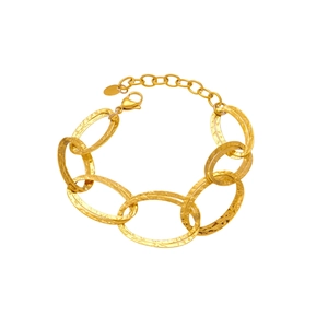 Bracciale minimalista in acciaio inossidabile placcato oro 18k con maglie ovali martellate