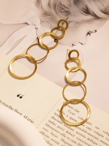 Detail von 18k vergoldeten Edelstahl-Ohrringen mit Kaskadenringen auf Dekopapier