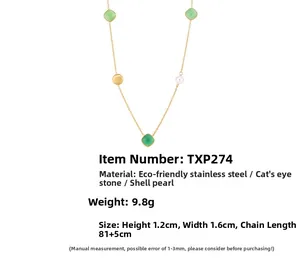 Detailed size and material guide for gold long necklace with opal and pearl pendant