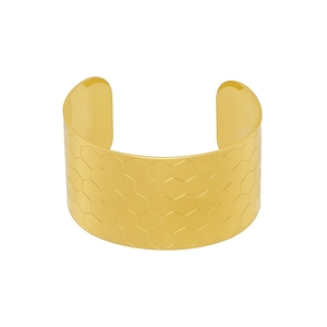 Bracelet manchette ouvert en acier plaqué or 35mm avec motif géométrique alvéolé