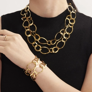 Bijoux Cercle Géométrique Irrégulier Acier Inoxydable Plaqué Or 18K Collier Bracelet Et Boucles D'oreilles Pour Femmes