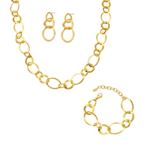 Parure de bijoux en acier inoxydable doré 18 carats avec maillons circulaires géométriques