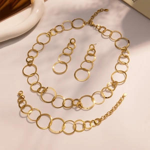 Poliertes 18k vergoldetes Edelstahl Schmuckset mit runden Gliedern Design