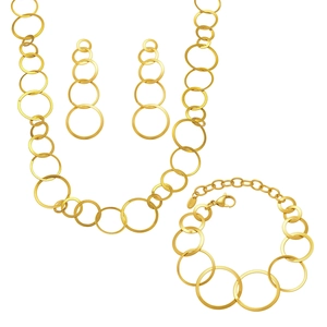 18k vergoldetes Edelstahl-Schmuckset mit ineinandergreifendem Kreis-Design