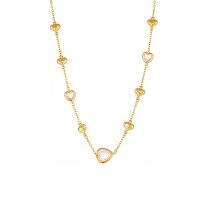 18k gold plated stainless steel necklace with faceted crystal and heart charms