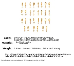 Catalogue détaillé de 15 paires de boucles d'oreilles croix dorées avec zircons 5A