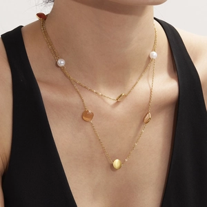 Bohemian Gold Stainless Steel Long Necklace Colorful Square Cat's Eye Stone Shell Pearl Pendant Elegant Jewelry Gift For Women