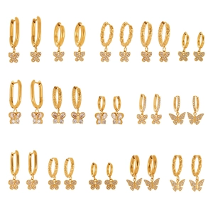 Lot de 14 paires de boucles d'oreilles papillon dorées avec cristaux de zircone brillants