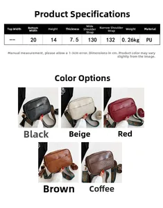 Size chart and dimensions for the V-quilted PU leather crossbody bag with multiple colors