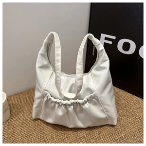Women Ruched Nylon Shoulder Bag Pleated Casual Hobo Handbag Solid Color Versatile Daily Commuter Fashion Tote