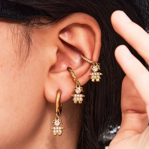 Gold 18k plated stainless steel earrings set with 5A zircon cute girl shape for women