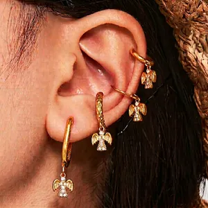 Edelstahl Engel Creolen Mit Zirkon Vergoldet Mode Schmuck Für Damen Alltag Party Vintage Stil