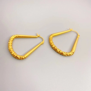 18K gold plated brass hoop earrings with unique triangular shape and textured finish