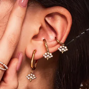 Boucles D'oreilles Créoles Arbre De Vie Acier Inoxydable Avec Zircon Plaqué Or Bijoux Bohème Pour Femmes