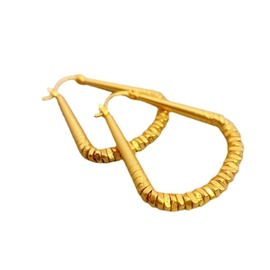 18K gold plated brass hoop earrings featuring a vintage textured triangular u-shape design
