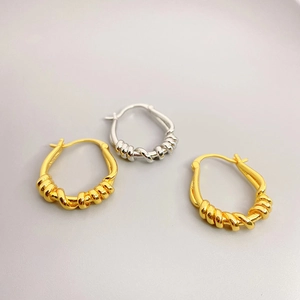 Fashion Minimalist Twisted Rope Hoop Earrings 18K Gold Plated Brass Geometric Small Jewelry For Women