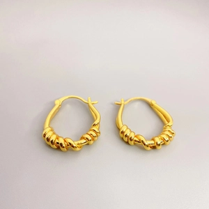 Minimalist 18K gold plated brass hoop earrings with twisted rope texture design