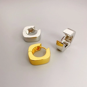 Square Huggie Hoop Earrings Gold Plated Copper Geometric Shiny High Polish Minimalist Chic Jewelry For Women