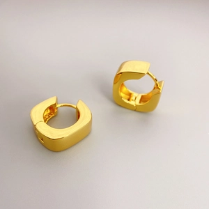 Minimalist geometric square hoop earrings with 18K gold plated polished brass finish