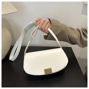 Women Minimalist PU Leather Saddle Crossbody Bag Gold Striped Buckle Solid Color Shoulder Bag Fashion Daily Small Messenger Bag
