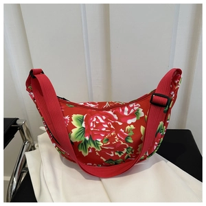 Vintage Ethno Pfingstrosen Druck Oxford Stoff Schultertasche Damen Casual Halbmond Umhängetasche Verstellbarer Riemen