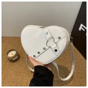 Women Heart Shaped Shoulder Bag PU Leather Rivet Decor Crossbody Bag With Metal Buckle Sweet Trendy Daily Party Bag