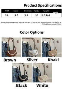 Tableau des dimensions du sac selle en cuir PU avec boucle coeur et chaîne perle