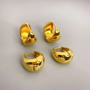 Chunky Hoop Earrings Puffy Water Drop Copper High Polish Plated Minimalist Geometric Fashion Jewelry For Women