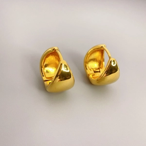 Minimalist 18K gold plated brass hoop earrings featuring thick drop-shaped design