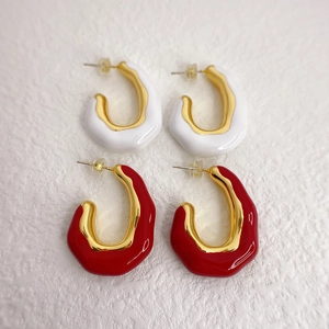 Irregular C-Shaped Enamel Earrings With 925 Sterling Silver Earring Post 18K Gold Plated Copper Fashion Jewelry Women