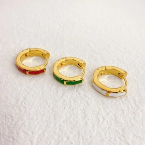 Enamel Hoop Earrings 18K Gold Plated Brass Hammered Texture Minimalist Geometric Fashion Jewelry For Women