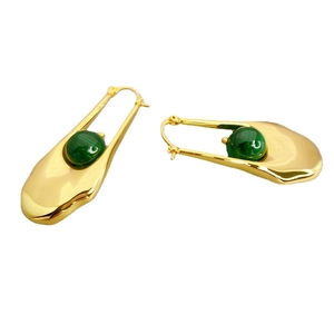 18K gold-plated teardrop earrings with malachite stone inlay in a modern artistic style
