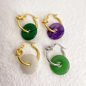 Brass 18K Gold Plated Knot Hoop Earrings With Detachable Stone Pingan Buckle Pendant Minimalist Vintage Dangle Earrings For Women