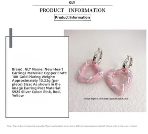 Detailed size and weight specs for pink heart earrings with 18K gold plating