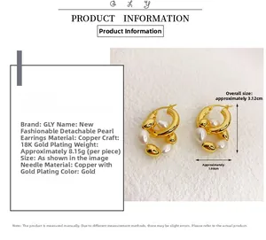 Détails des boucles d'oreilles en cuivre plaqué or 18 carats avec perles sur fond pierre