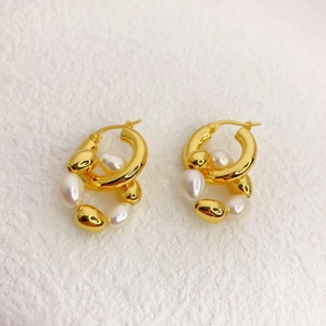 Créoles Rétro Françaises En Cuivre Plaqué Or 18 Carats Avec Künstliche Perles De Culture Baroques Amovibles Bijoux Pour Femmes