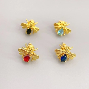 Cute Tiny Bee Stud Earrings 18K Gold Plated Copper S925 Sterling Silver Post Colorful Rhinestone Insect Earrings For Women