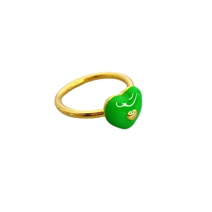 Minimalistischer 18K vergoldeter Messingring mit grünem Emaille-Herz und kleinem Goldherz