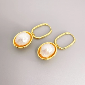 Baroque Freshwater Pearl Drop Earrings Copper Gold Plated U-Shape Hoop Vintage Elegant Jewelry For Women