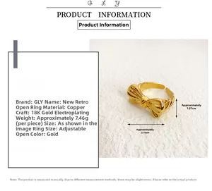 Details zur 18K vergoldeten Schleife-Ring mit Maßen und Gewichtsspezifikationen