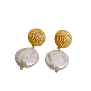 Elegant gold spiral earrings with S925 silver needles and Baroque pearl pendants
