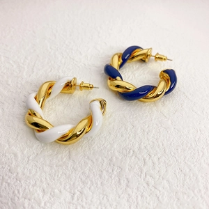 C Shaped Twisted Hoop Earrings With Enamel Brass 18K Gold Plated And 925 Sterling Silver Earring Post Retro For Women