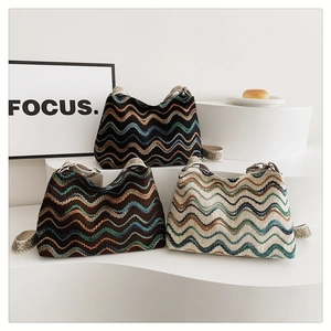 Sac fourre-tout en toile rayée avec motif à vagues et large bandoulière femme