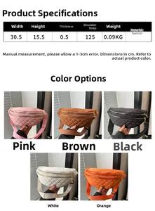 Detailed size chart and multi-color options for the quilted crossbody chest bag