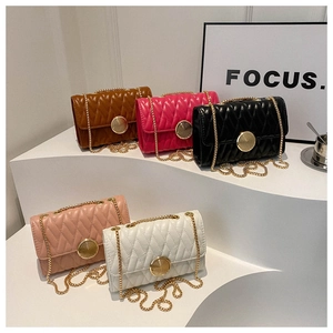 Sac À Épaule Matelassé Femme Chaîne Cuir PU Petit Sac Bandoulière Carré Avec Fermoir Rond En Métal Doré Pochette Élégante