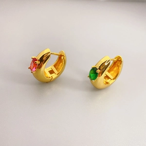Chunky Hoop Earrings Copper Plated Gold With Oval Zircon Inlaid Korean Style Elegant Jewelry For Women Fashion Accessory