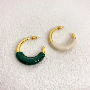 C-Shaped Hoop Earrings With 925 Sterling Silver Earring Post Copper Enamel Geometric Minimalist Fashion Jewelry For Women